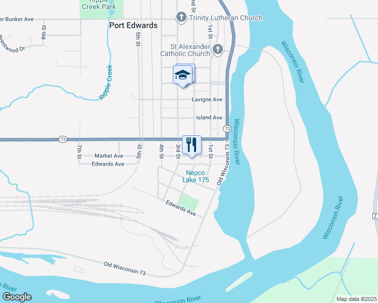 map of restaurants, bars, coffee shops, grocery stores, and more near 220 Market Avenue in Port Edwards