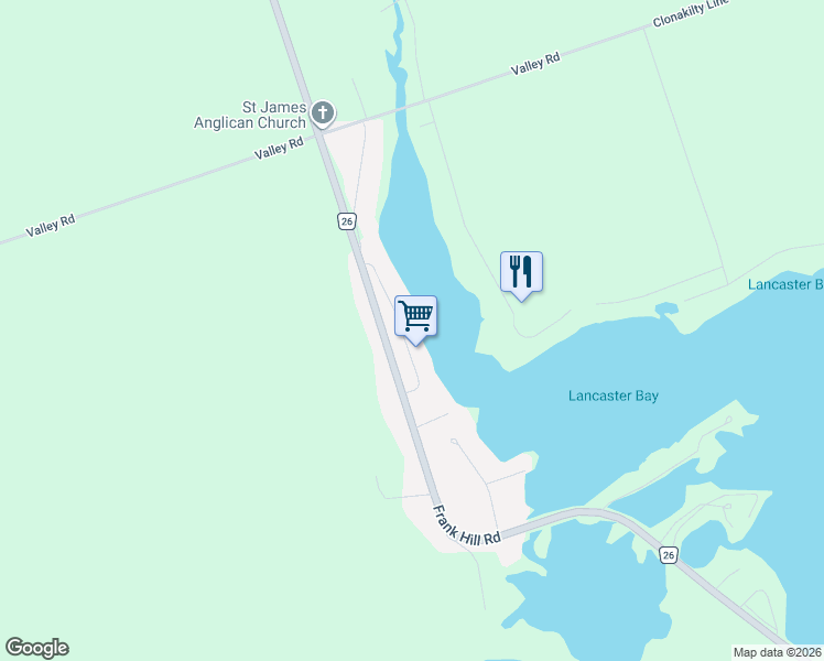 map of restaurants, bars, coffee shops, grocery stores, and more near 22 Lawrence Street North in Kawartha Lakes