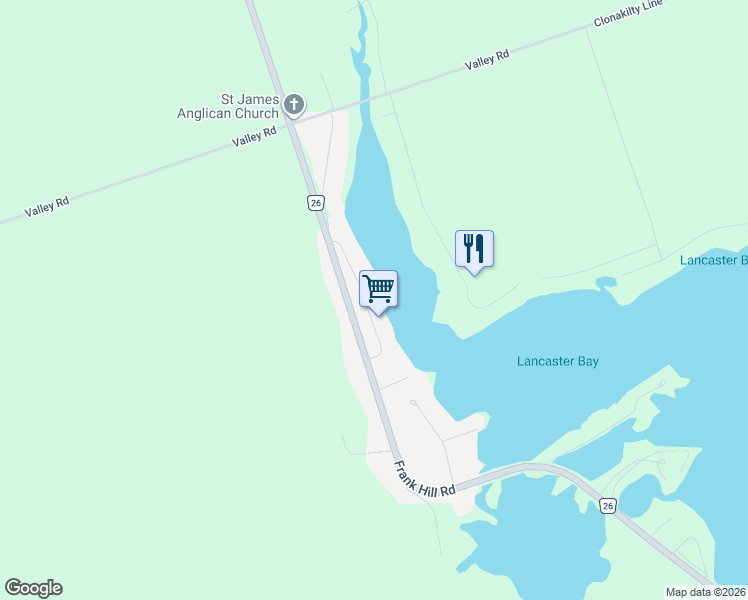 map of restaurants, bars, coffee shops, grocery stores, and more near 22 Lawrence Street North in Kawartha Lakes