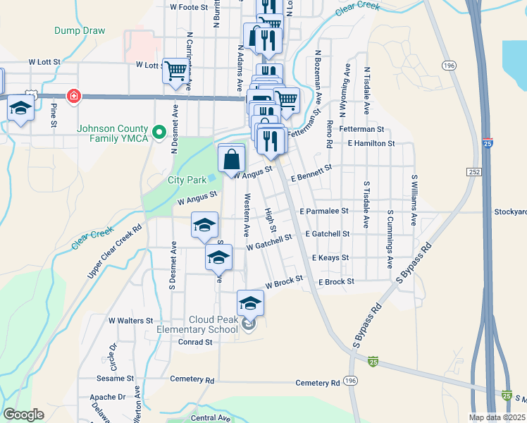 map of restaurants, bars, coffee shops, grocery stores, and more near 101-199 West Parmelee Street in Buffalo