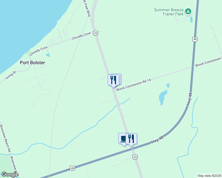 map of restaurants, bars, coffee shops, grocery stores, and more near 31304 Lake Ridge Road in Georgina