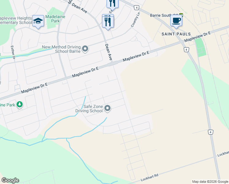 map of restaurants, bars, coffee shops, grocery stores, and more near 159 Shepherd Drive in Barrie