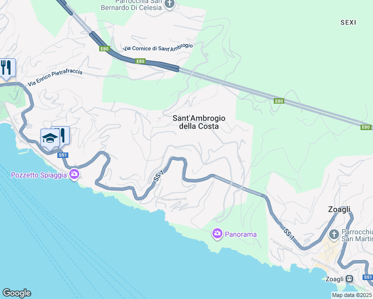 map of restaurants, bars, coffee shops, grocery stores, and more near in Zoagli