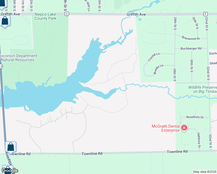 map of restaurants, bars, coffee shops, grocery stores, and more near 2408 Crystal Lane in Wisconsin Rapids