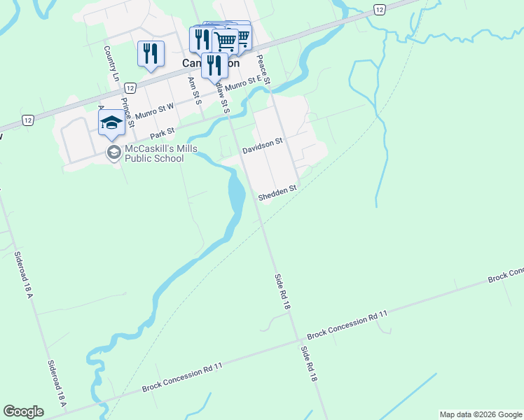 map of restaurants, bars, coffee shops, grocery stores, and more near 20 Shedden Street in Cannington