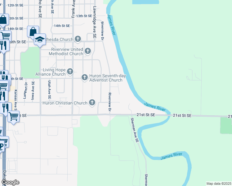map of restaurants, bars, coffee shops, grocery stores, and more near 1000-1098 Valley View Court in Huron