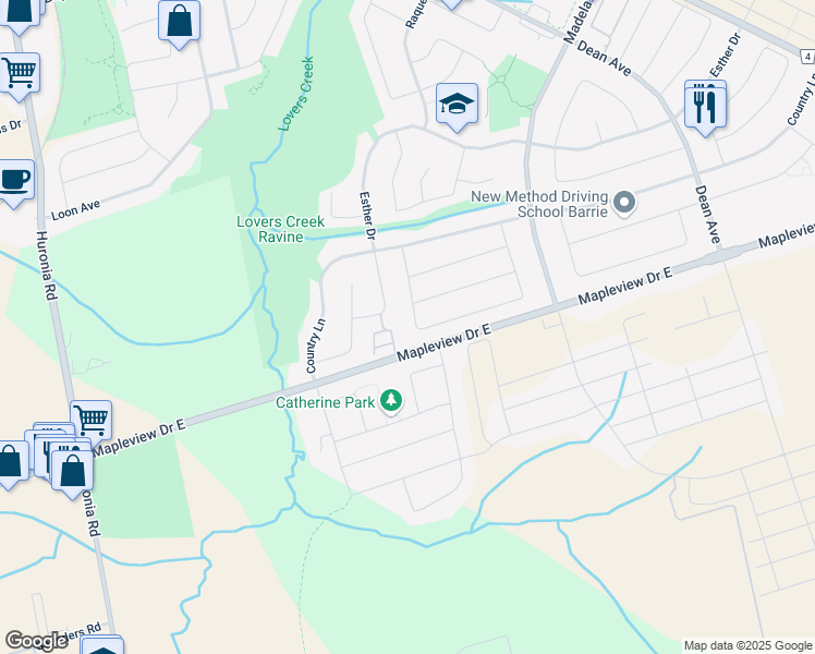 map of restaurants, bars, coffee shops, grocery stores, and more near 167 Nathan Crescent in Barrie