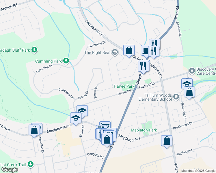 map of restaurants, bars, coffee shops, grocery stores, and more near in Barrie