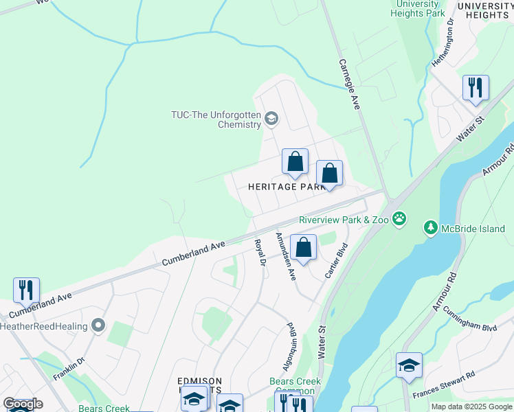 map of restaurants, bars, coffee shops, grocery stores, and more near 305 Blacksmith Way in Peterborough