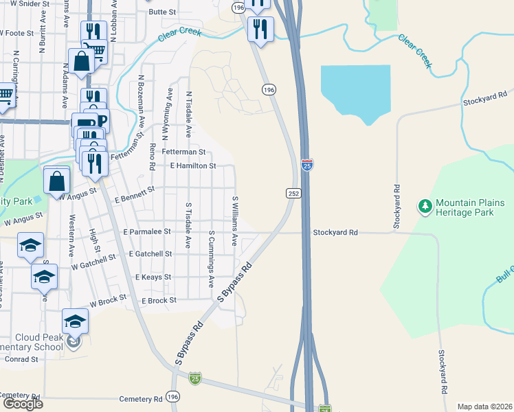 map of restaurants, bars, coffee shops, grocery stores, and more near 238 South Williams Avenue in Buffalo