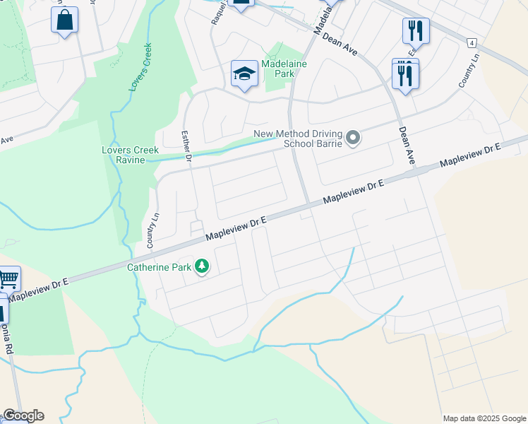 map of restaurants, bars, coffee shops, grocery stores, and more near 87 Nathan Crescent in Barrie