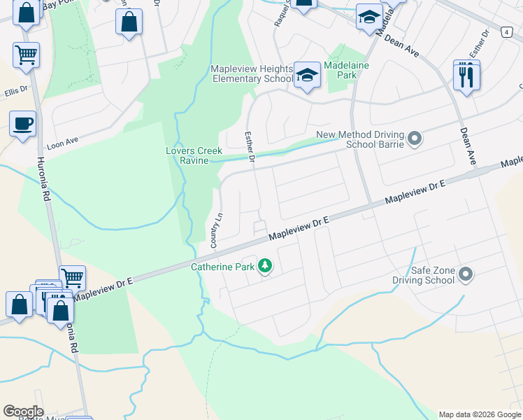 map of restaurants, bars, coffee shops, grocery stores, and more near in Barrie