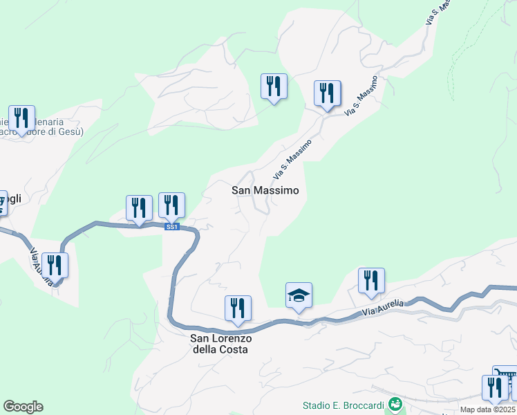 map of restaurants, bars, coffee shops, grocery stores, and more near 101 Via San Massimo in Genoa