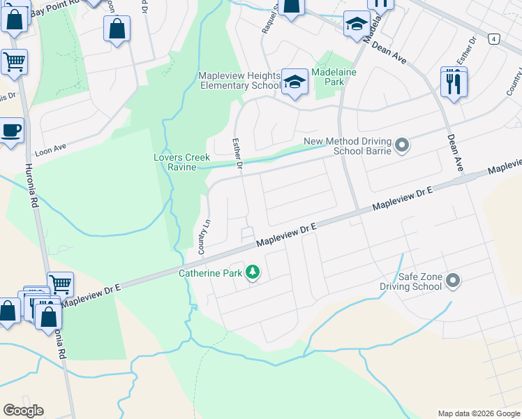 map of restaurants, bars, coffee shops, grocery stores, and more near 193 Nathan Crescent in Barrie