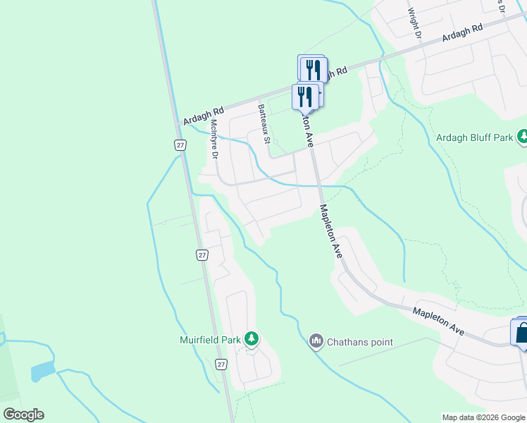 map of restaurants, bars, coffee shops, grocery stores, and more near 68 Silver Trail in Barrie