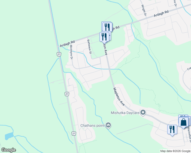 map of restaurants, bars, coffee shops, grocery stores, and more near 56 Silver Trail in Barrie