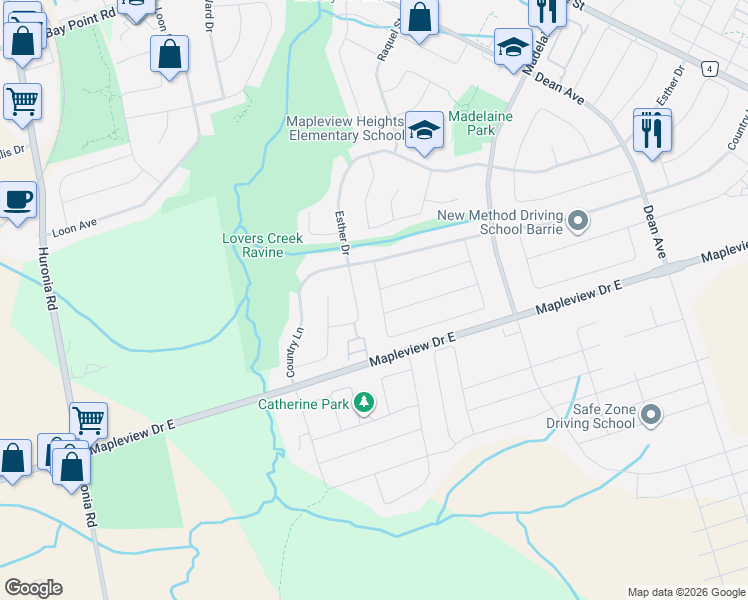 map of restaurants, bars, coffee shops, grocery stores, and more near 209 Nathan Crescent in Barrie