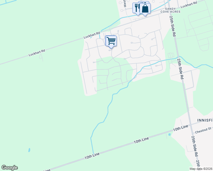 map of restaurants, bars, coffee shops, grocery stores, and more near 1 Terra Nova Arm in Innisfil