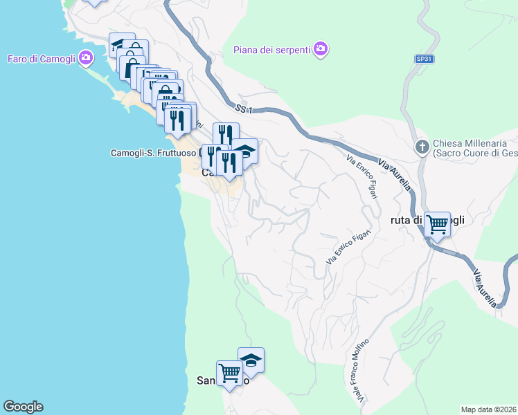 map of restaurants, bars, coffee shops, grocery stores, and more near 7 Piazza Nostra Signora del Boschetto in Camogli