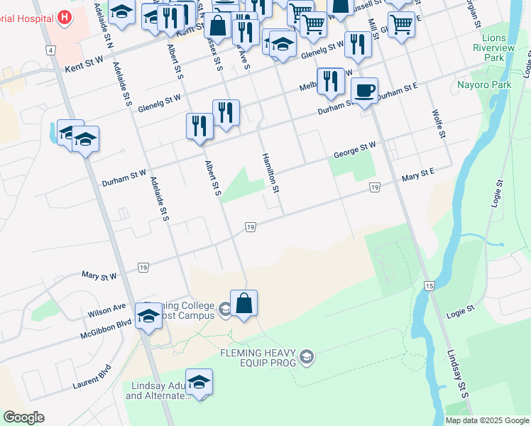 map of restaurants, bars, coffee shops, grocery stores, and more near in Kawartha Lakes