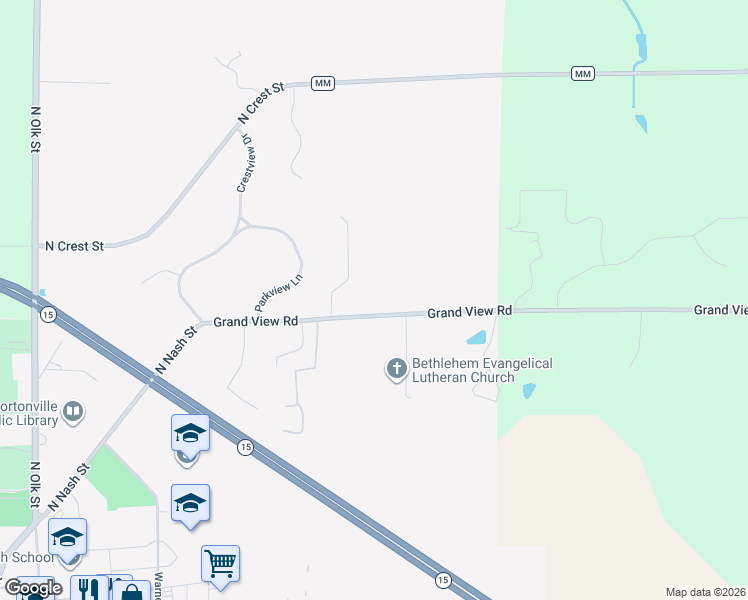 map of restaurants, bars, coffee shops, grocery stores, and more near 731 Grand View Road in Hortonville