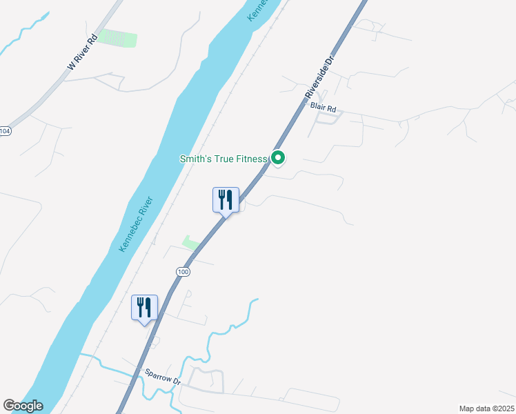 map of restaurants, bars, coffee shops, grocery stores, and more near 30 Riggs Brook Lane in Augusta