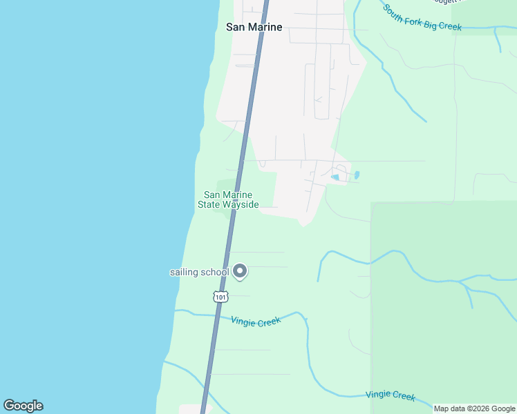 map of restaurants, bars, coffee shops, grocery stores, and more near Northeast Sunset Street in San Marine