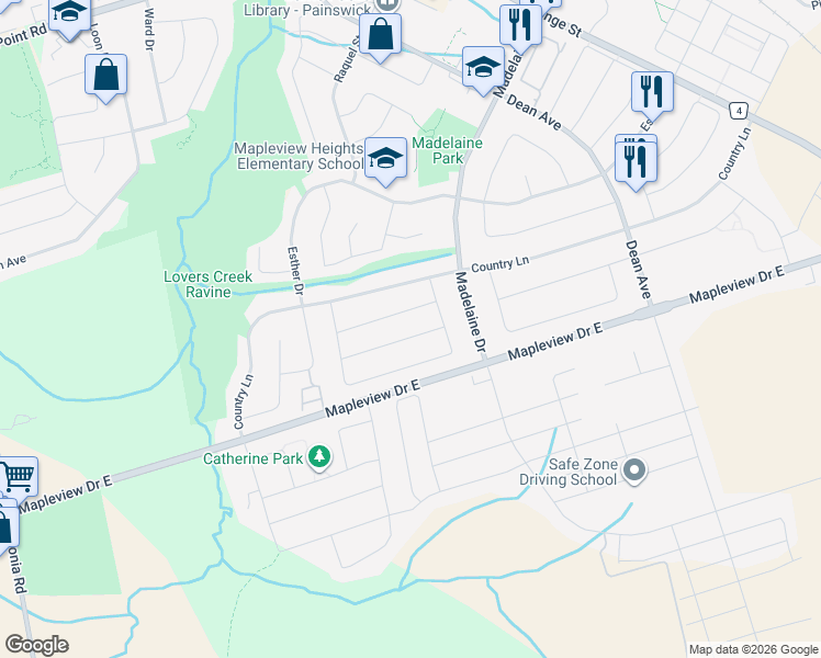 map of restaurants, bars, coffee shops, grocery stores, and more near 42 Booth Lane in Barrie