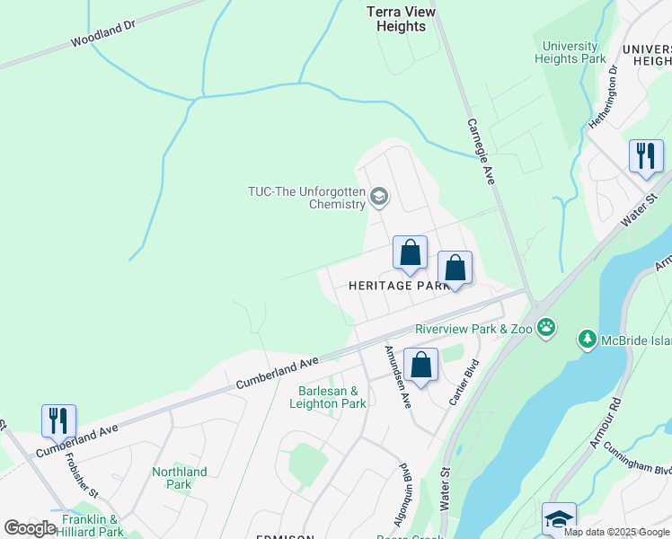 map of restaurants, bars, coffee shops, grocery stores, and more near 731 Heritage Trail in Peterborough