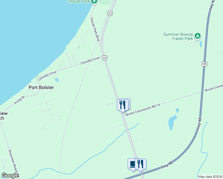 map of restaurants, bars, coffee shops, grocery stores, and more near 31412 Lake Ridge Road in Georgina
