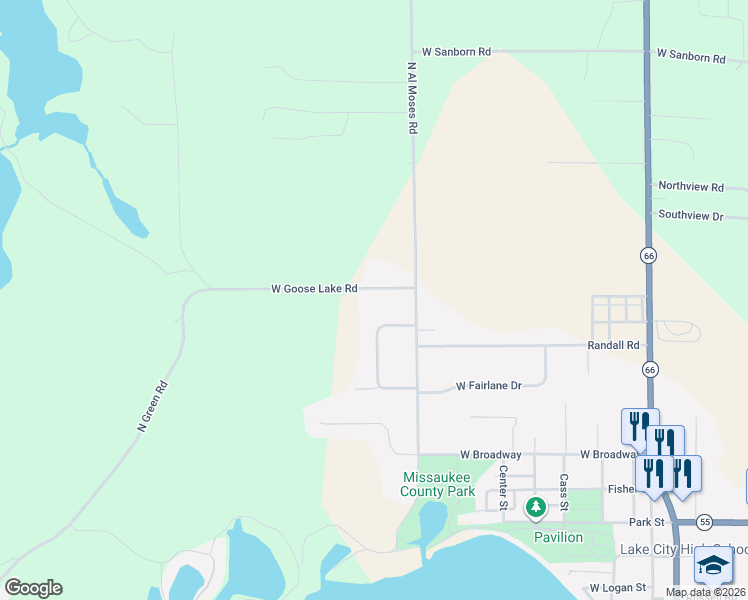map of restaurants, bars, coffee shops, grocery stores, and more near 6541-6935 West Goose Lake Road in Lake City