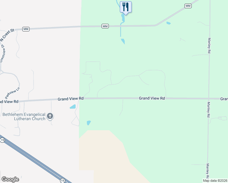 map of restaurants, bars, coffee shops, grocery stores, and more near W8372 Grand View Road in Hortonville