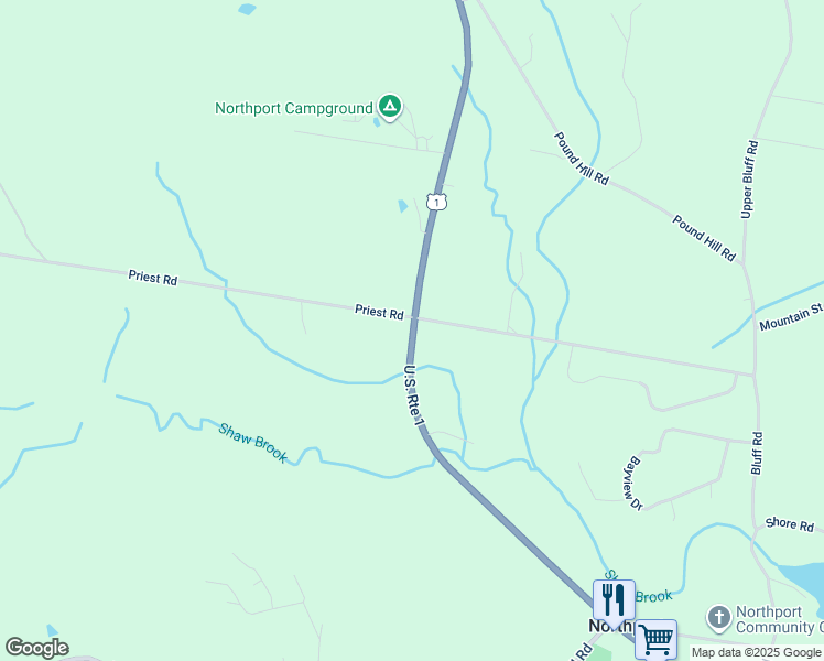 map of restaurants, bars, coffee shops, grocery stores, and more near 1 Priest Road in Northport
