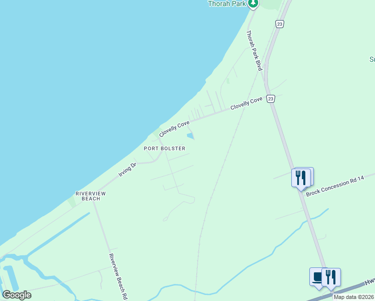 map of restaurants, bars, coffee shops, grocery stores, and more near 22 2nd Street in Georgina