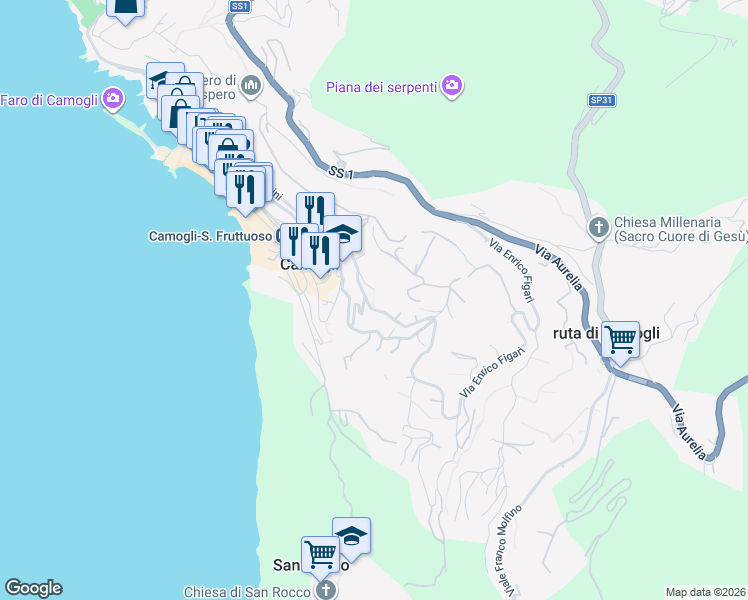 map of restaurants, bars, coffee shops, grocery stores, and more near 7 Piazza Nostra Signora del Boschetto in Camogli