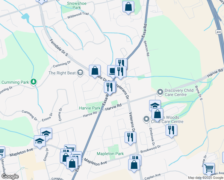 map of restaurants, bars, coffee shops, grocery stores, and more near in Barrie