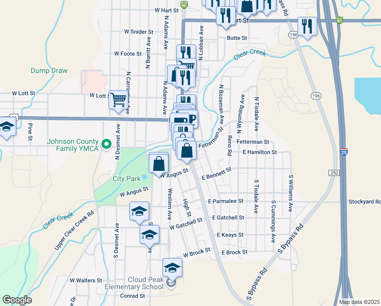 map of restaurants, bars, coffee shops, grocery stores, and more near 51 South Main Street in Buffalo