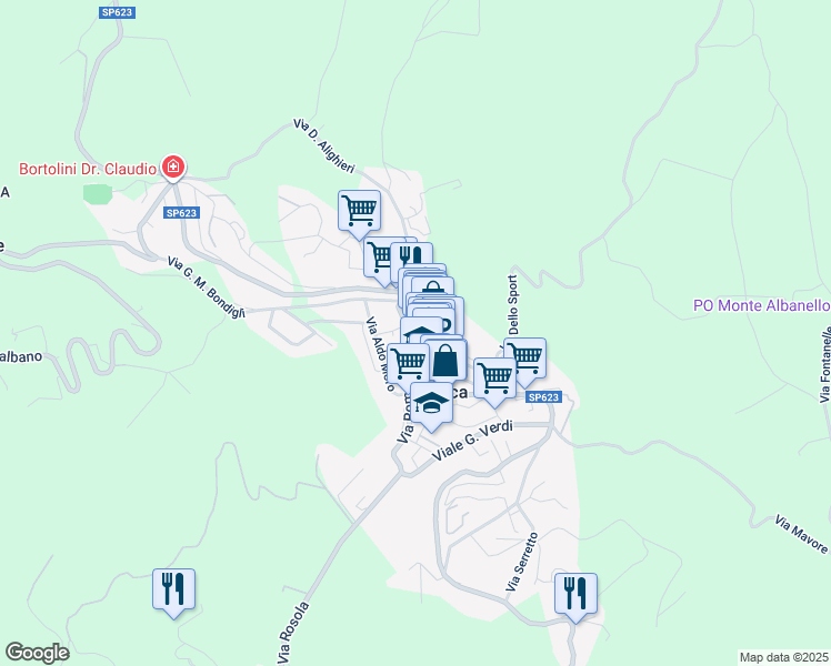 map of restaurants, bars, coffee shops, grocery stores, and more near 78A Via del Mercato in Zocca