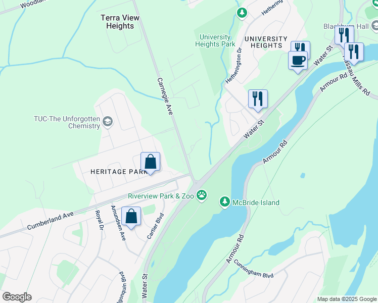 map of restaurants, bars, coffee shops, grocery stores, and more near 227 Carnegie Avenue in Peterborough
