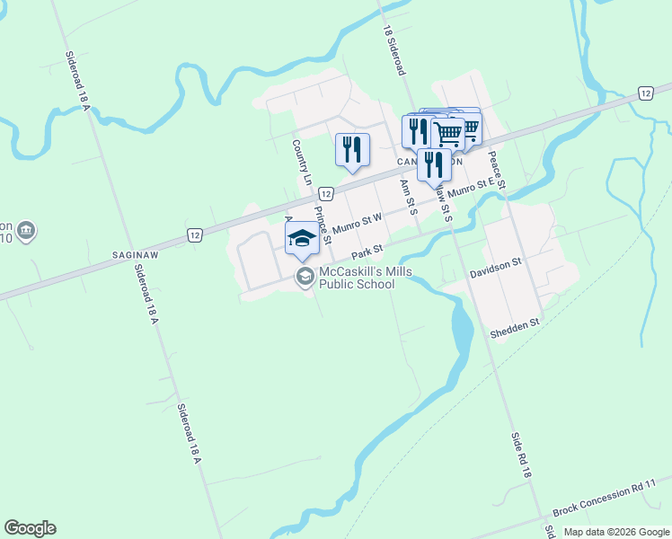 map of restaurants, bars, coffee shops, grocery stores, and more near 126 Park Street in Cannington