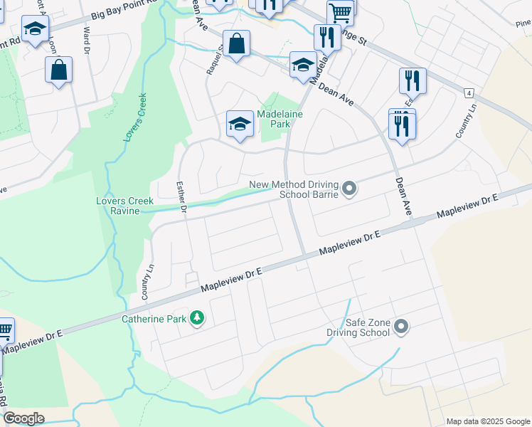 map of restaurants, bars, coffee shops, grocery stores, and more near 8 Nathan Crescent in Barrie