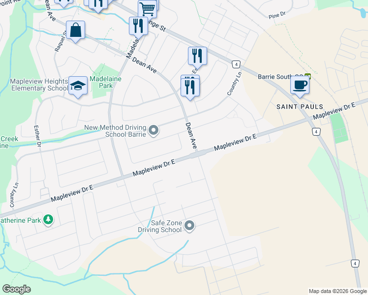map of restaurants, bars, coffee shops, grocery stores, and more near in Barrie