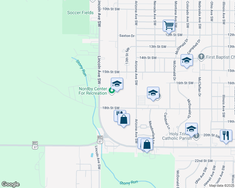 map of restaurants, bars, coffee shops, grocery stores, and more near 1045 18th Street Southwest in Huron