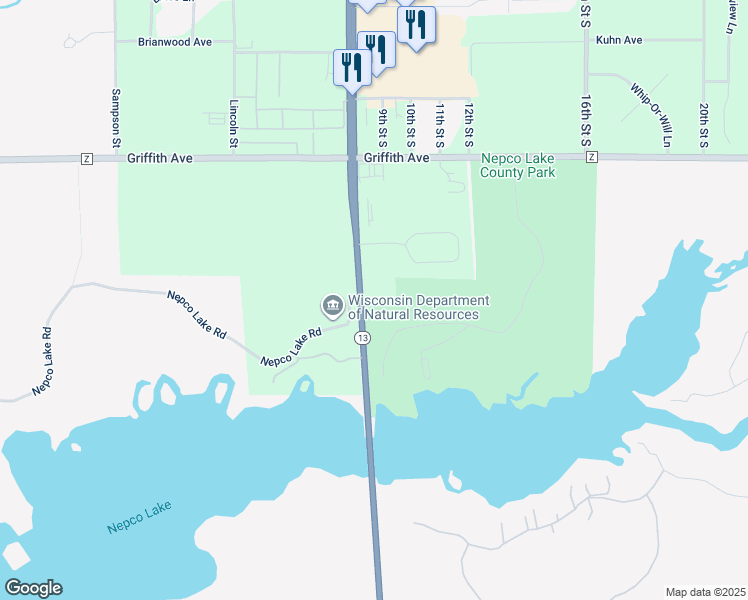 map of restaurants, bars, coffee shops, grocery stores, and more near 5211 State Highway 13 in Wisconsin Rapids