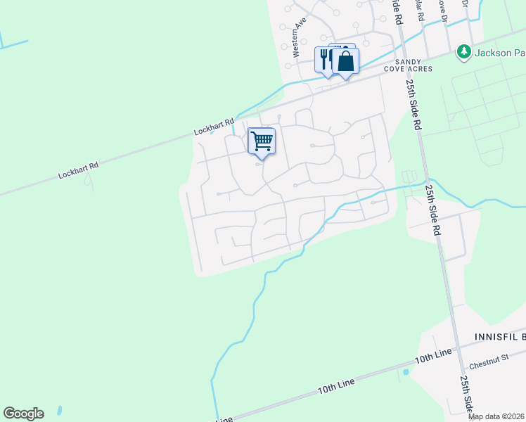 map of restaurants, bars, coffee shops, grocery stores, and more near 59 Linden Lane in Innisfil