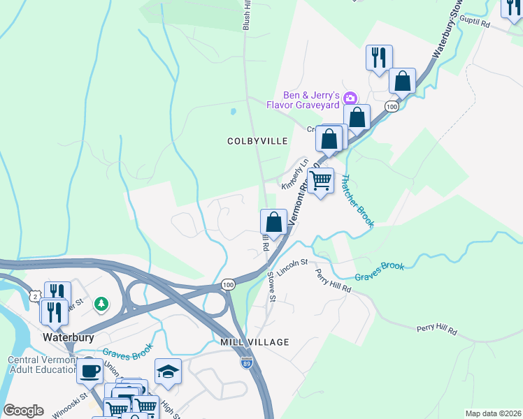 map of restaurants, bars, coffee shops, grocery stores, and more near 169 Blush Hill Road in Washington County