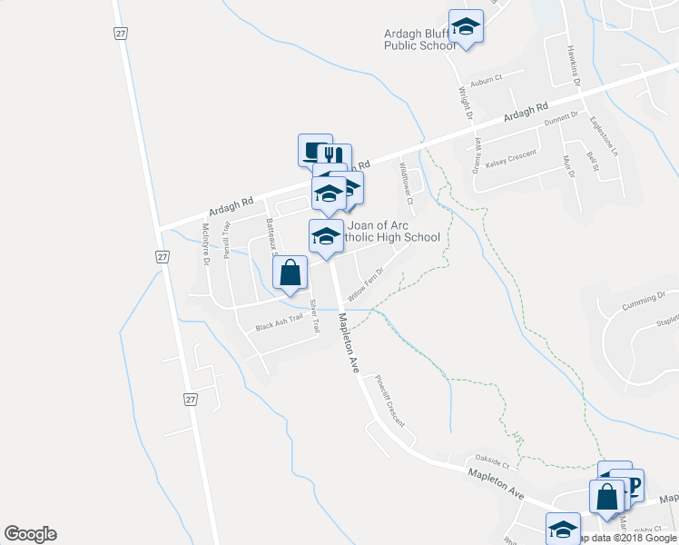 map of restaurants, bars, coffee shops, grocery stores, and more near 422 Mapleton Avenue in Barrie