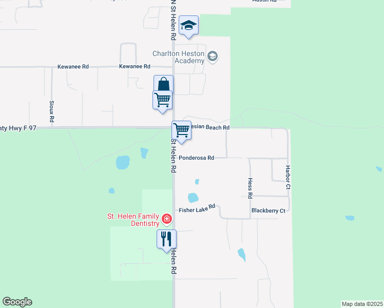map of restaurants, bars, coffee shops, grocery stores, and more near 10055-10227 Ponderosa Road in Richfield Township
