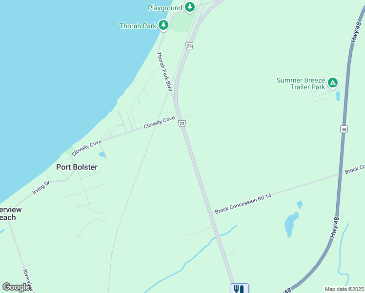 map of restaurants, bars, coffee shops, grocery stores, and more near 31474 Lake Ridge Road in Georgina