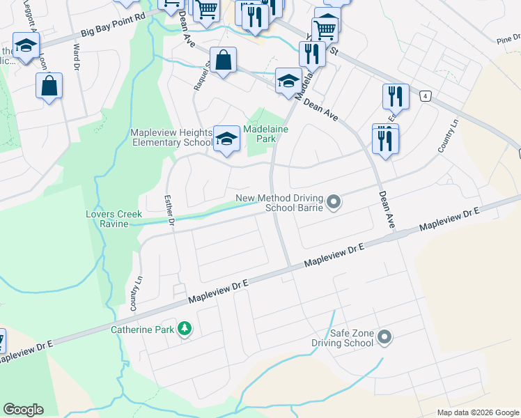 map of restaurants, bars, coffee shops, grocery stores, and more near in Barrie